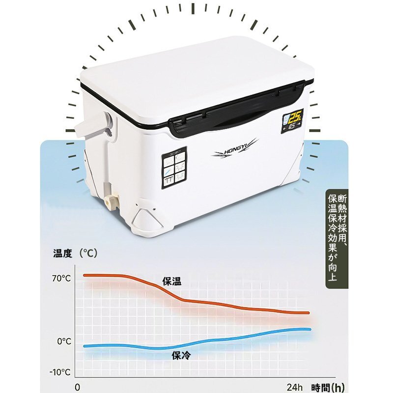 釣り用クーラーボックス 大容量32L 座れる頑丈マッスルボディ 防水 断熱材 ハンドル/水栓/肩ベルト/キャスター付き 釣り 保冷力72h 白&銀の画像4