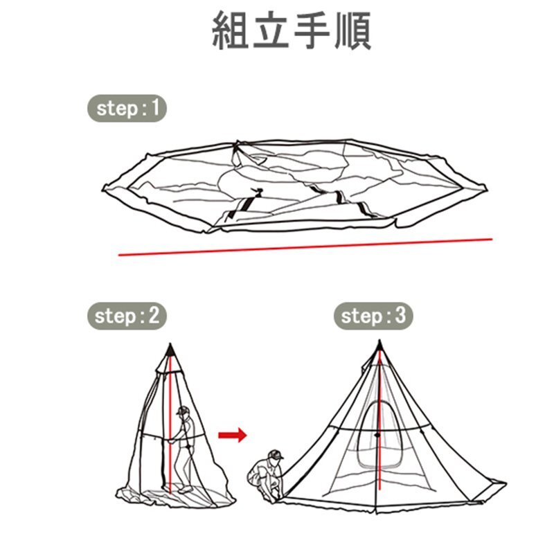 ワンポールピラミッドテント 2-4人用 ピラミッドテント 4シーズン 収納バッグ付 簡単設営 キャンプ用品 軽量 通気性 防風防雨 ベージュの画像9