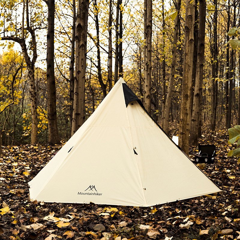 ワンポールピラミッドテント 2-4人用 ピラミッドテント 4シーズン 収納バッグ付 簡単設営 キャンプ用品 軽量 通気性 防風防雨 ベージュの画像5