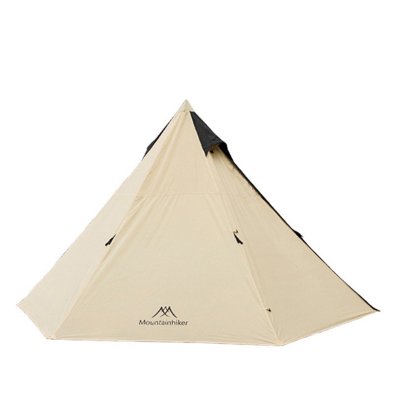 ワンポールピラミッドテント 2-4人用 ピラミッドテント 4シーズン 収納バッグ付 簡単設営 キャンプ用品 軽量 通気性 防風防雨 ベージュの画像1