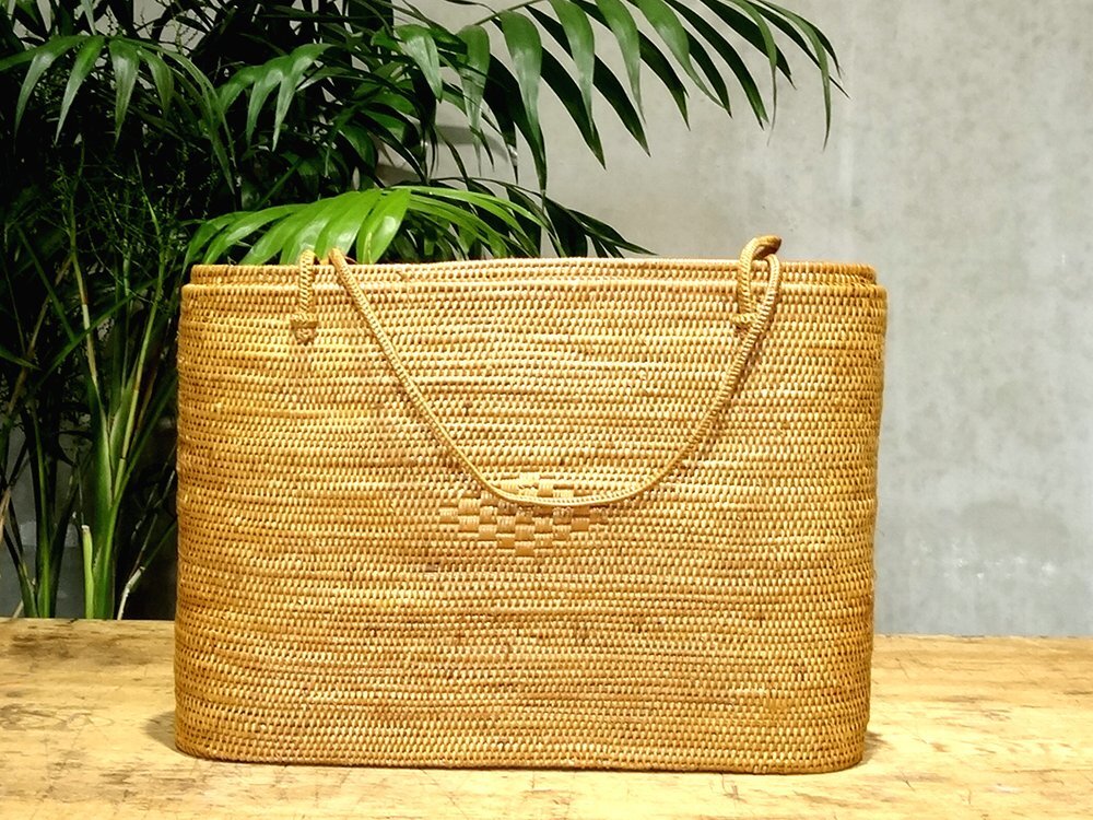 [ samurai ] unused Bali total ata structure hand made square shape diamond pattern natural material 100%. bag ata bag R5