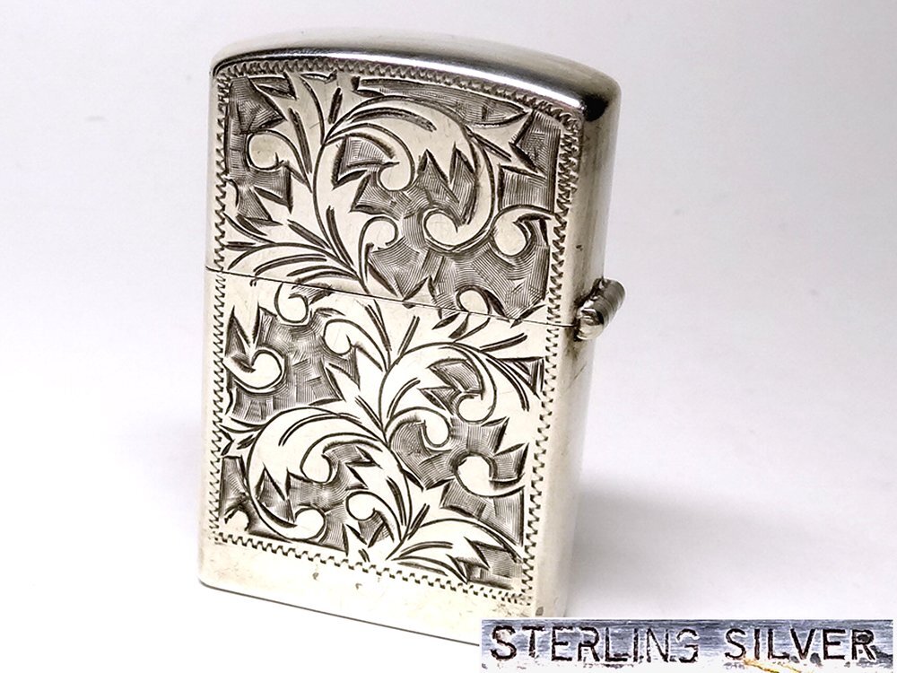 【侍】STERLING SILVER スターリングシルバー アラベスク 彫金 唐草モチーフ オイルライター 着火確認済 20+274_画像1