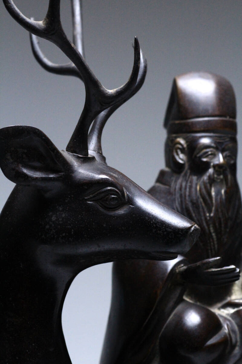 時代物 銅造人物騎鹿香炉 金工 銅造 鋳銅 高29㎝ 重3.3㎏ 古美術／骨董品 L06375の画像7