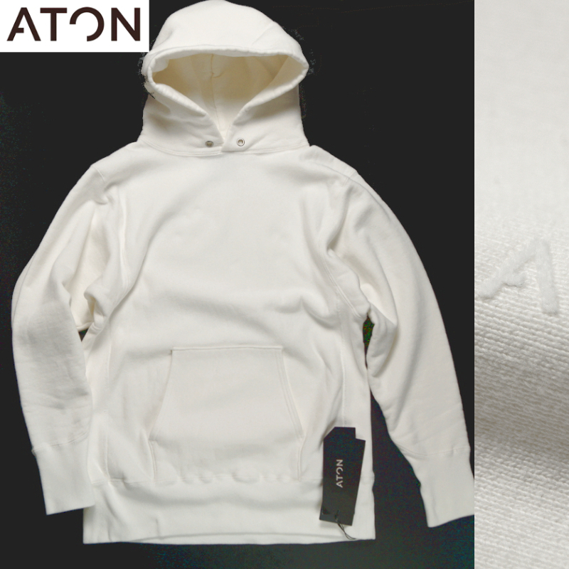 【新品】定価2.6万 ATON エイトン《GARMENT DYE URAKE HOODIE》プルオーバーフーディ 上質 スウェット パーカー 白 04 日本製の画像1