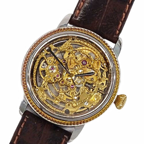 1 jpy ~ Orient ORIENTmombiju483202-60 CA clock men's brand hand winding SS GP leather skeleton Gold face (v0080927200)