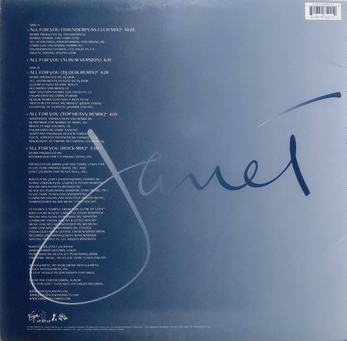 【12's R&B Soul】Janet Jackson「All For You」US盤 Album Version 収録！_裏ジャケット