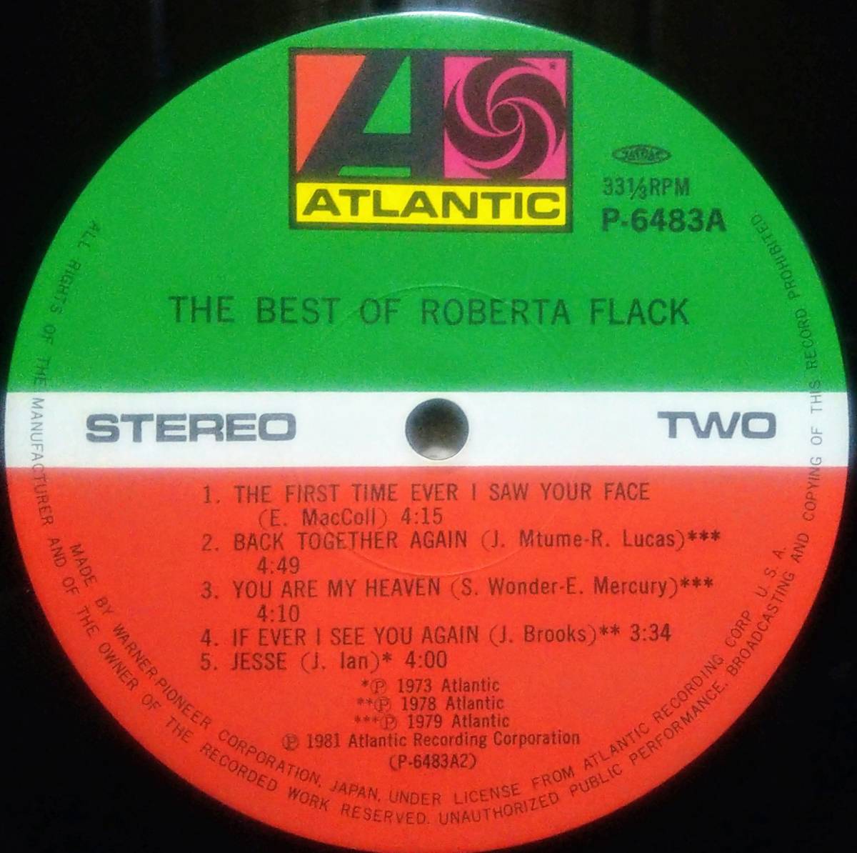 【LP Soul】Roberta Flack「The Best Of Roberta Flack」JPN盤 Killing Me Softly With His Song.Feel Like Makin' Love 他 収録！_Side2