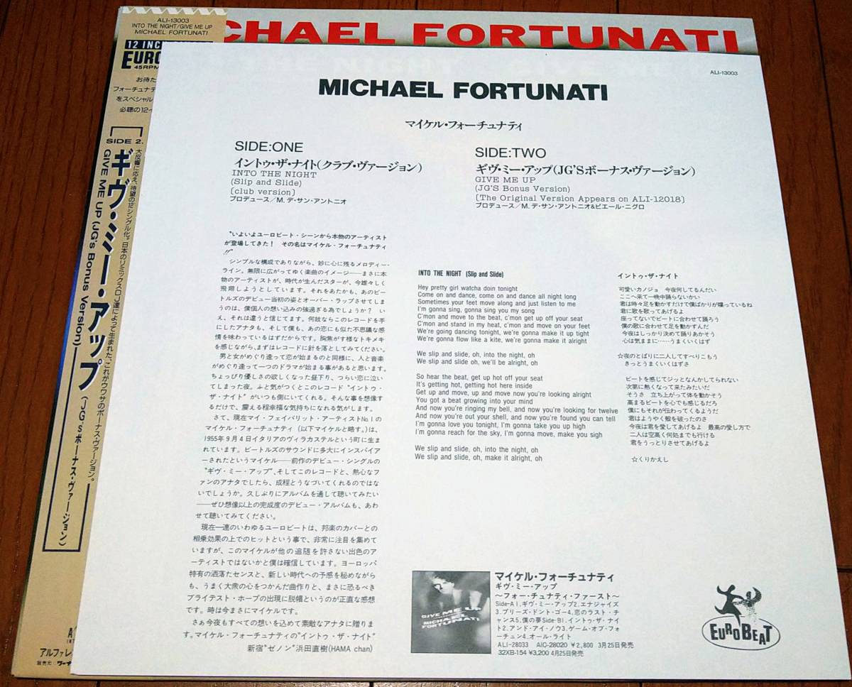 【12's Euro Beat】Michael Fortunati「Into The Night / Give Me Up」JPN盤_ライナーノーツ