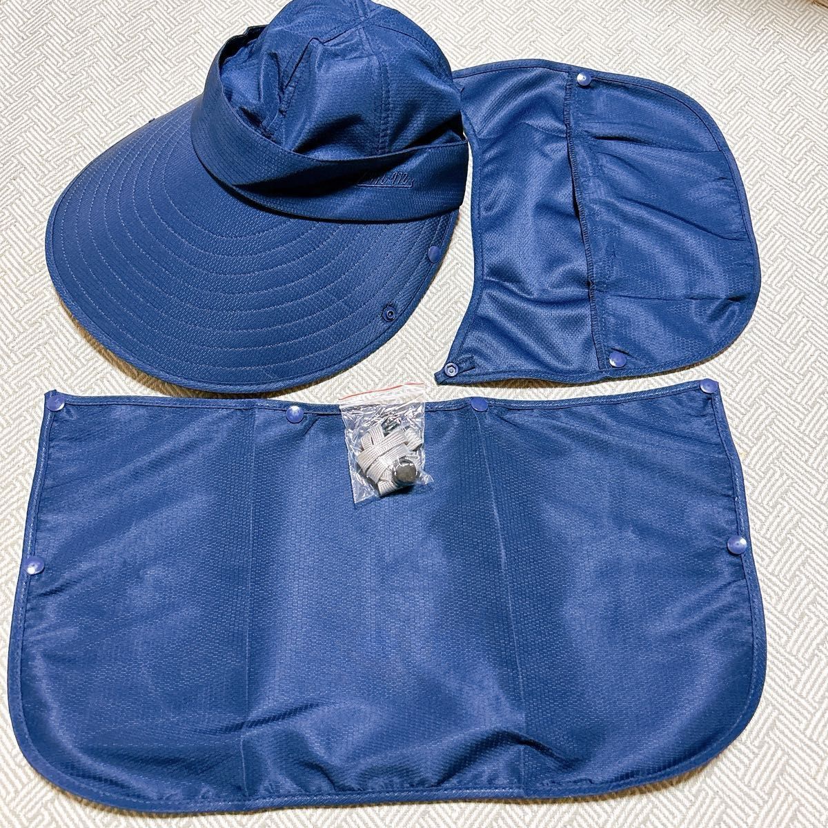 【匿名配送】UVカット帽子 4way サンバイザー ネイビー 屋外作業 紫外線対策 つば広 ガーデニング 日焼け防止 