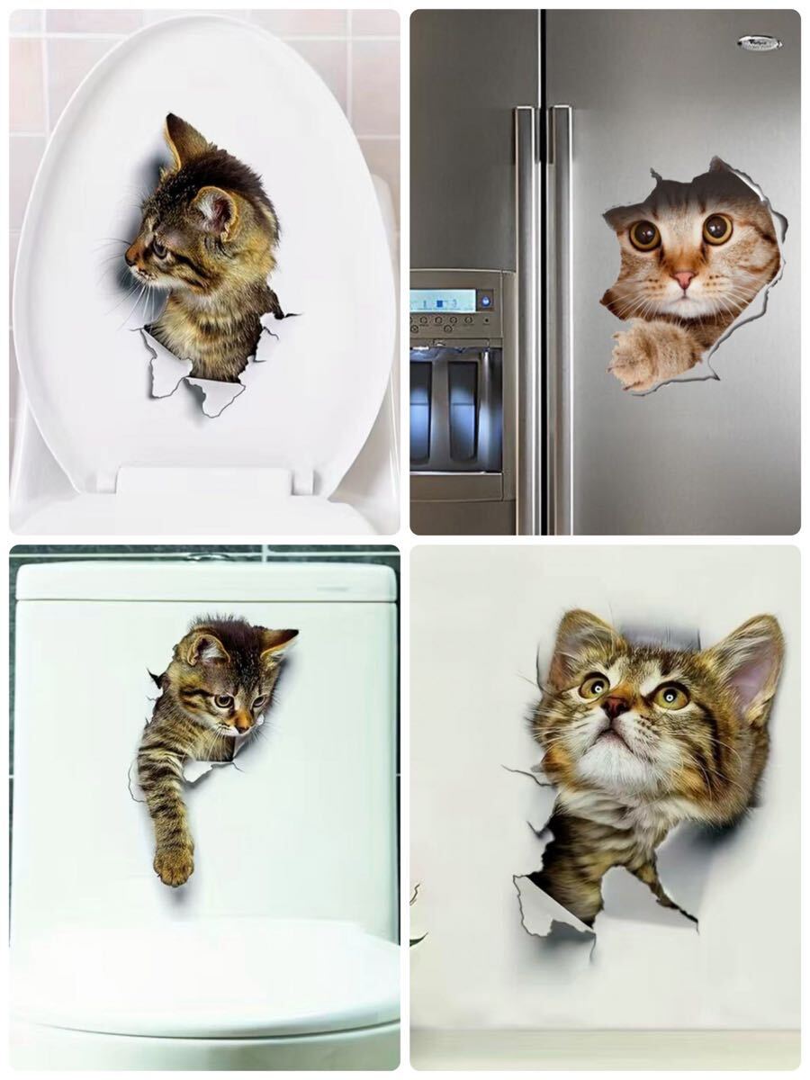 【新品】猫 ウォールステッカー 全7種類 7枚セット ねこ シール インテリア 可愛い おしゃれ 壁 トイレ 扉 車 3D 送料無料の画像7