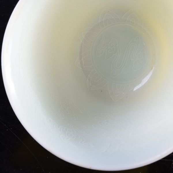 中国美術 大明成化年製款 黄釉雲龍文 煎茶碗 一對 古玩 VJD9の画像7