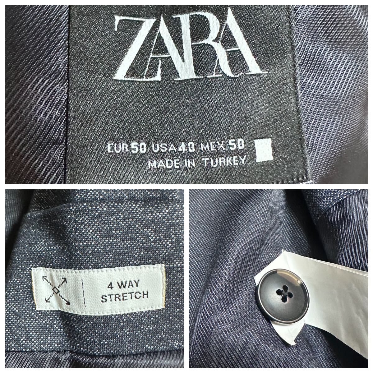 【極美品/希少サイズ】ZARA ザラ テーラードジャケット アンコンジャケット ストレッチ メランジ 表記50(XL相当)_画像9