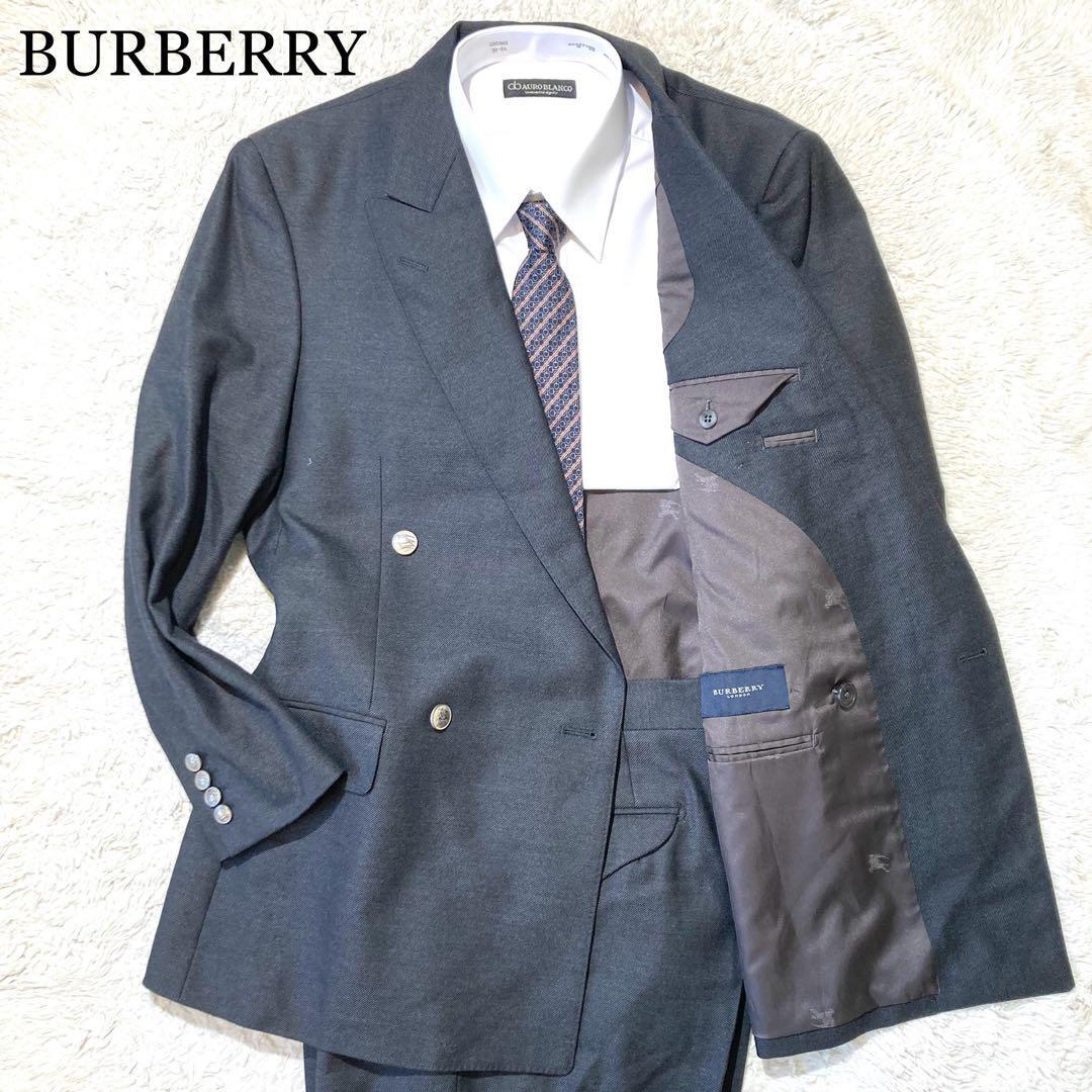 【未使用級】BURBERRY スーツ ダブル 銀ボタン グレー 総裏 AB5 M_画像1