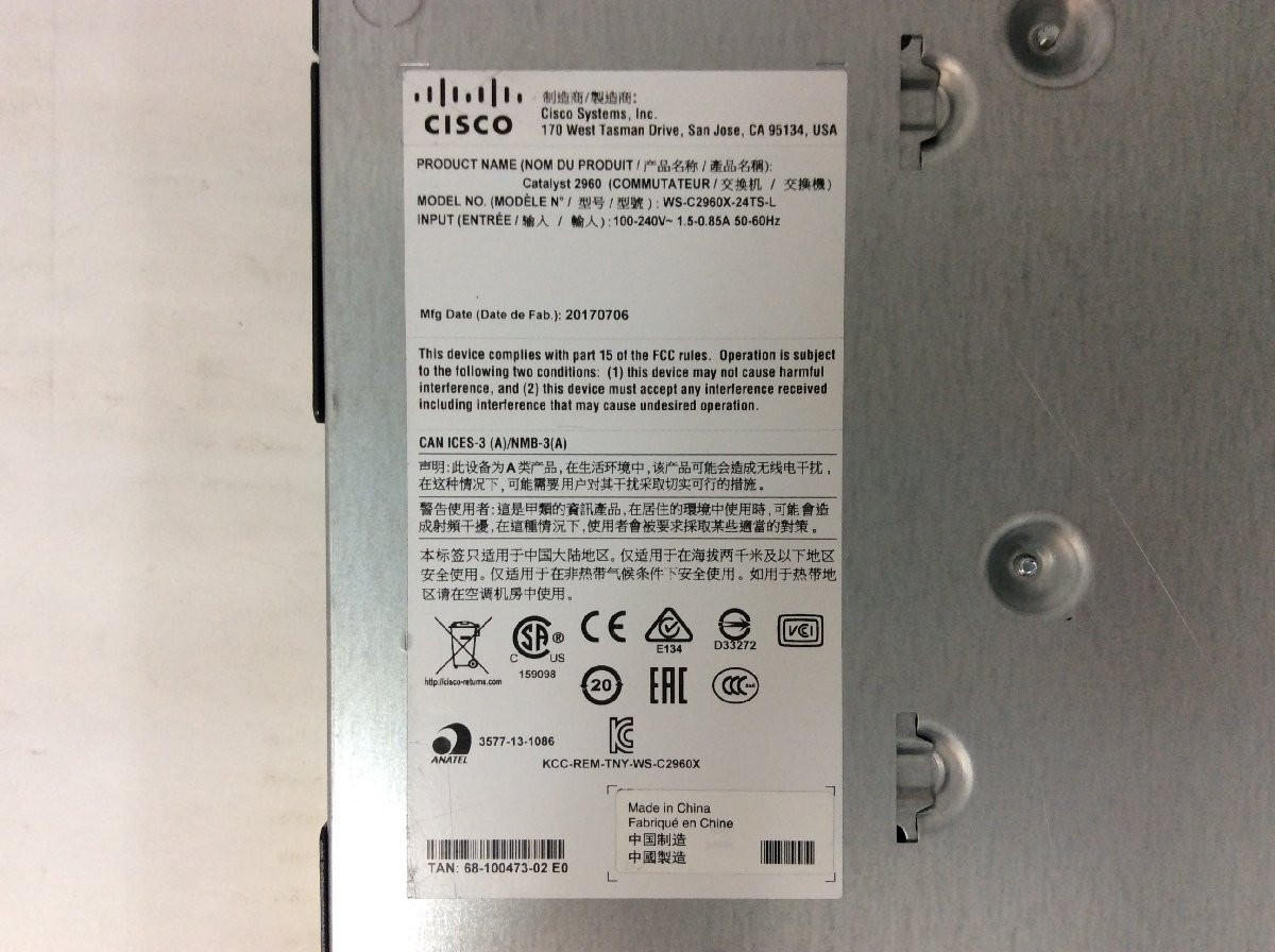 初期化済み CISCO/シスコ Catalyst 2960-X シリーズ スイッチ WS-C2960X-24TS-L 搭載OS Version 15.2(2)E3_写真は使いまわしております