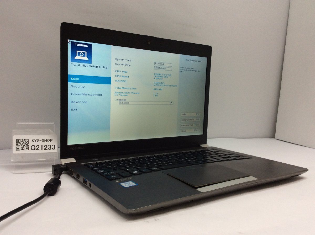 ジャンク/ TOSHIBA dynabook R63/H PR63HTA4347AD11 Intel Core i5-8250U メモリ8.19GB SSD128.03GB 【G21233】_画像1