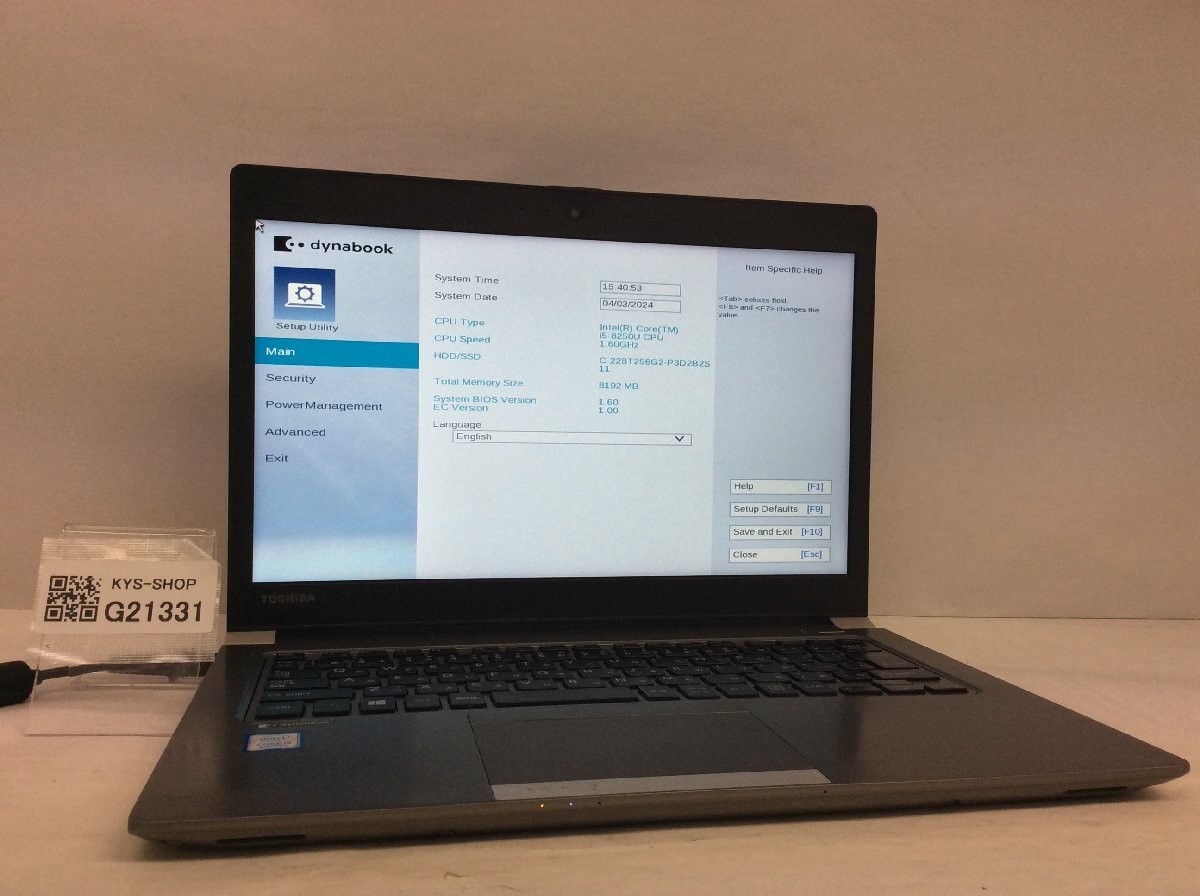 ジャンク/ TOSHIBA dynabook R63/DN PR6DNTC4447BD1 Intel Core i5-8250U メモリ8.19GB SSD256.06GB 【G21331】