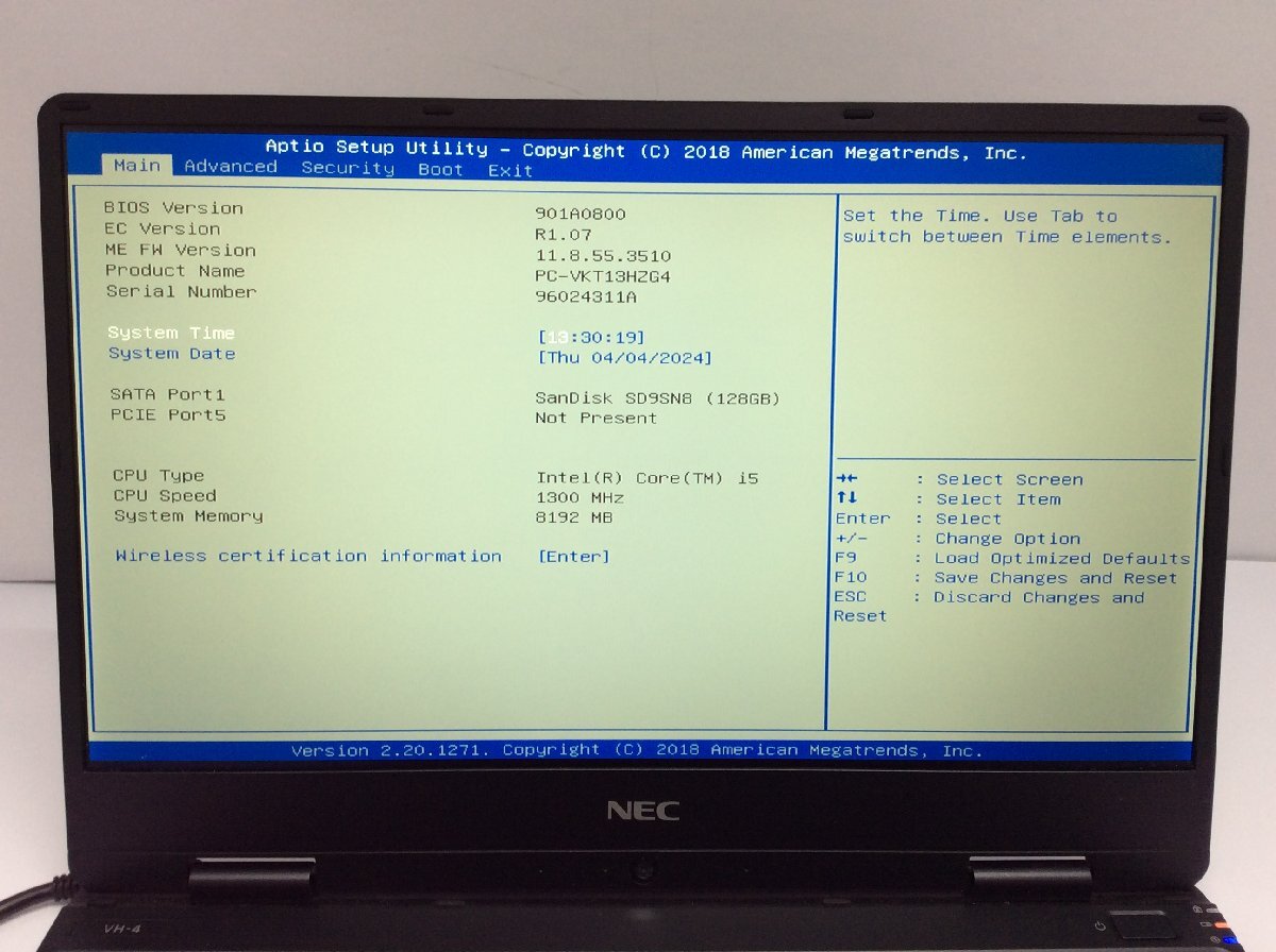 ジャンク/ NEC PC-VKT13HZG4 Intel Core i5-8200Y メモリ8 GiB SSD128GB 【G21270】_画像5