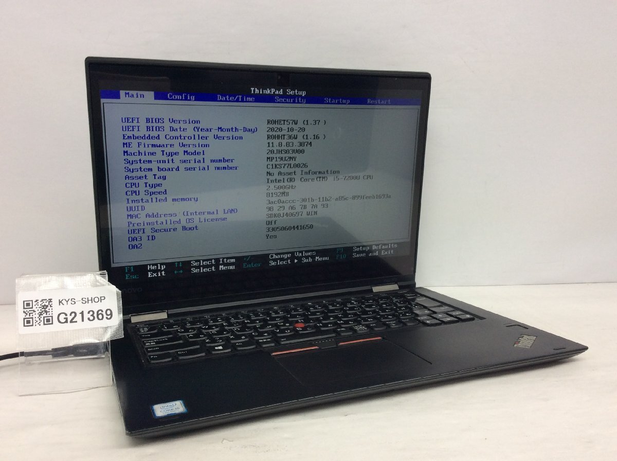 ジャンク/ LENOVO 20JHS03V00 ThinkPad Yoga 370 Intel Core i5-7200U メモリ8.19GB NVME256.06GB 【G21369】_画像1