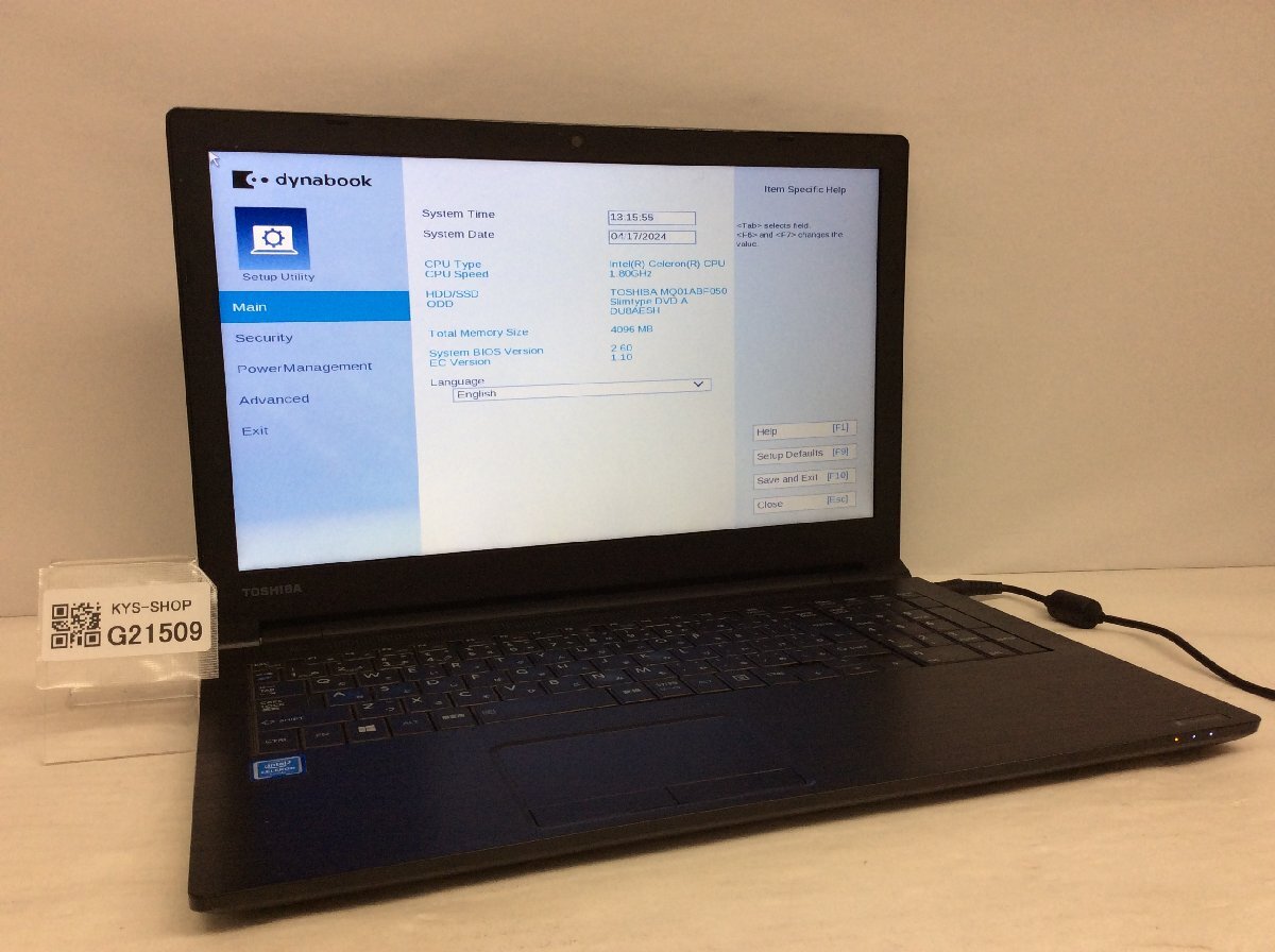 ジャンク/ TOSHIBA dynabook B65/DN PB6DNPB11N7FD1 Intel Celeron 3867U メモリ4.1GB HDD500.1GB 【G21509】の画像1