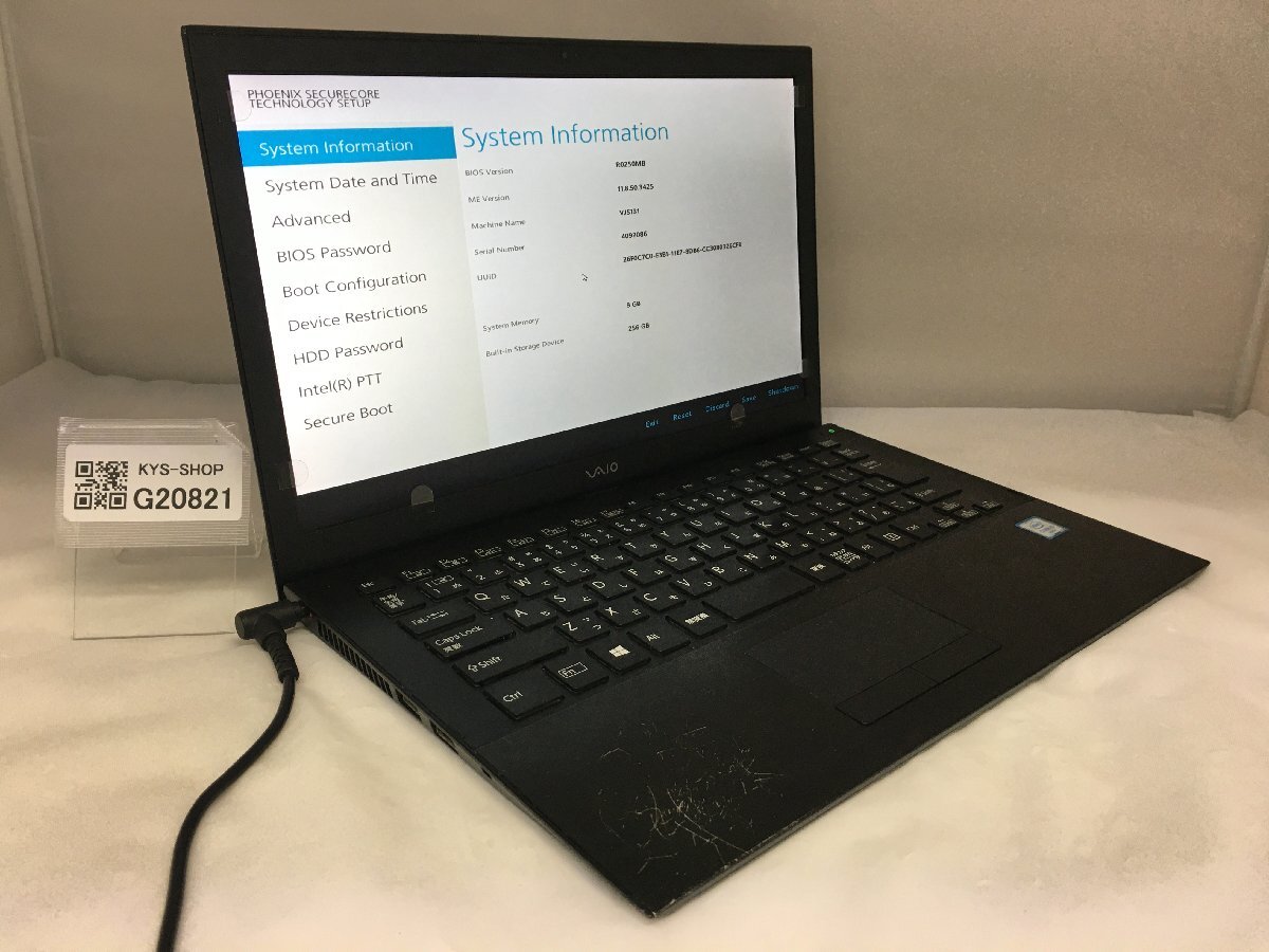 ジャンク/VAIO VJS131C11N/Core i5 6200U 2.30GHz/256GB/8GB/13.3インチ/高速SSD/大容量メモリ/高解像度/第6世代/AC欠品
