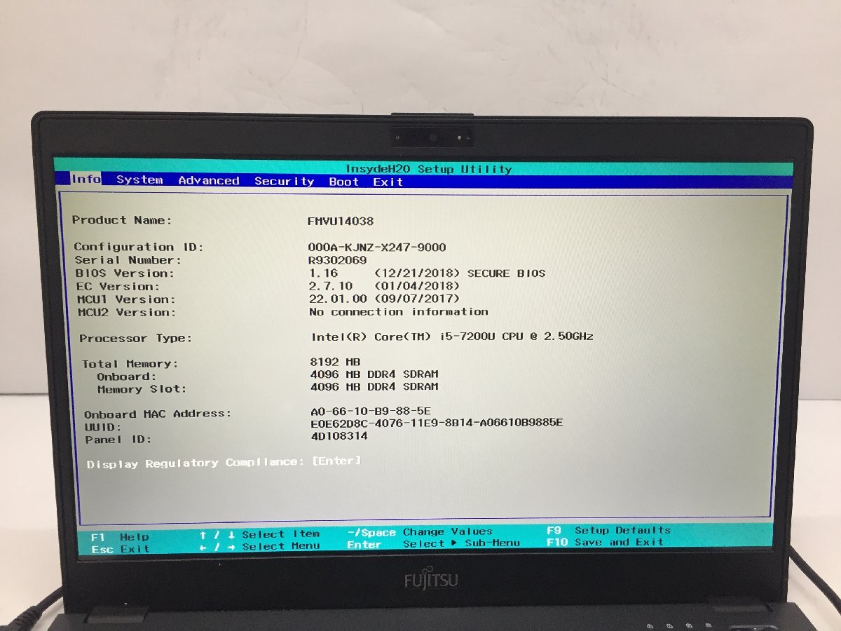 ジャンク/ FUJITSU FMVU14038 LIFEBOOK U938/S Intel Core i5-7200U メモリ8.19GB SSD256.06GB 【G20962】の画像5