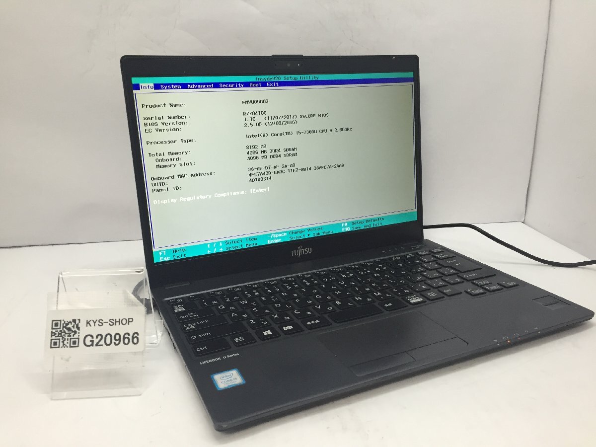 ジャンク/ FUJITSU FMVU09003 LIFEBOOK U937/R Intel Core i5-7300U メモリ8.19GB SSD256.06GB 【G20966】
