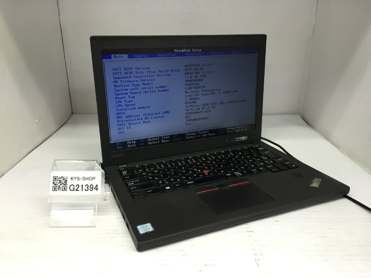 ジャンク/ LENOVO 20HMS40B00 ThinkPad X270 Intel Core i5-7200U メモリ8.19GB NVME256.06GB 【G21394】_画像1