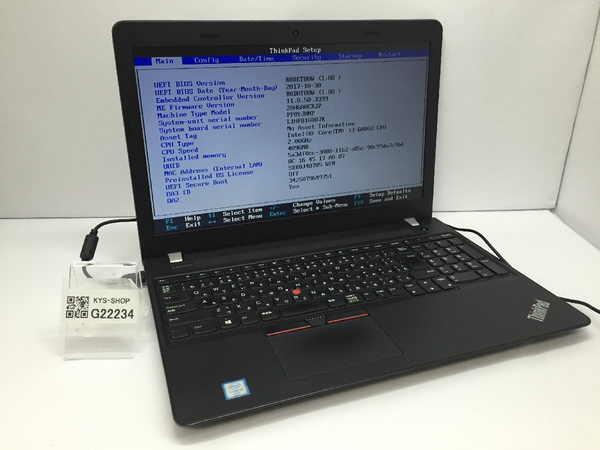 ジャンク/ LENOVO 20H6A0CKJP ThinkPad E570 Intel Core i3-6006U メモリ4.1GB HDD500.1GB 【G22234】_画像1