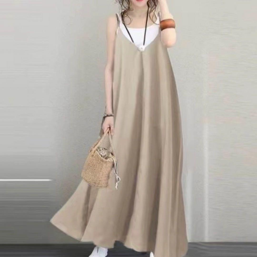  khaki Cami One-piece 3L 2XL long One-piece overall skirt One-piece long skirt easy green large size 