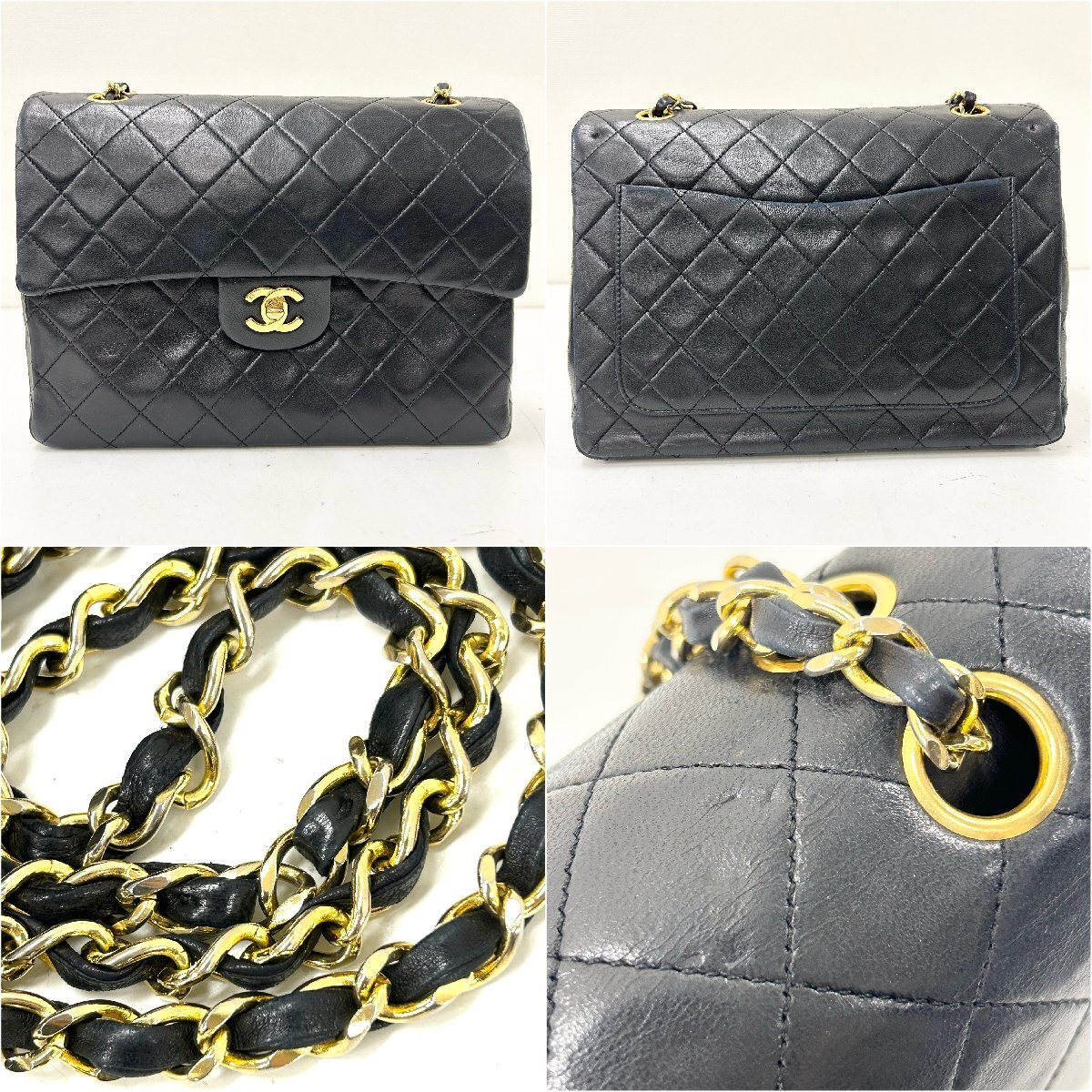 ◆シャネル CHANEL◆マトラッセ 25 ダブルフラップ ダブルチェーン ショルダーバッグ ブラック ラムスキン レディース Gカード/箱付の画像2