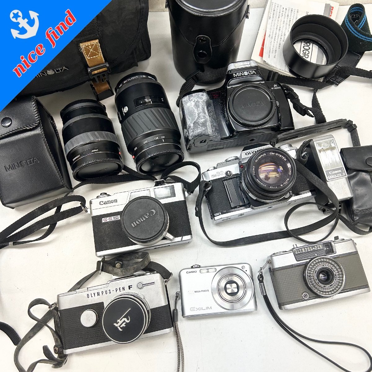 ◆カメラまとめ売り6点セット◆ミノルタ オリンパス キャノン カシオ OLYMPUS-PEN CM30 canonet EXILIM 本体 レンズセット含む ジャンク_画像1