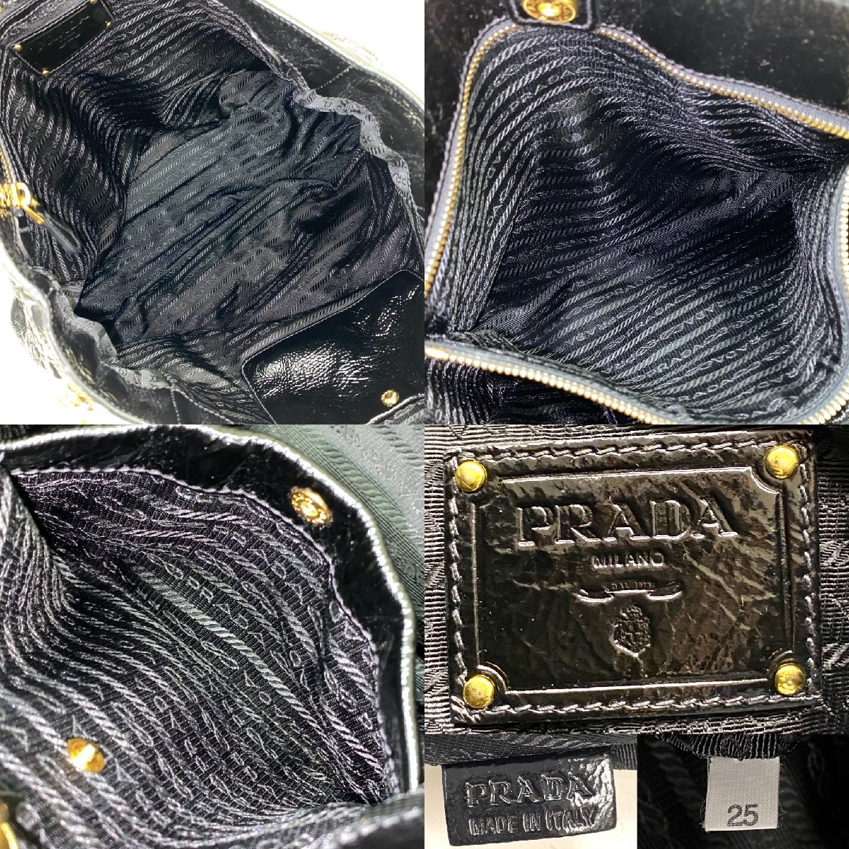 ◆プラダ PRADA◆ジッパーデザイン トートバッグ 黒 ブラック NERO パテントレザー レディース ギャランティカード/箱/保存袋付きの画像6