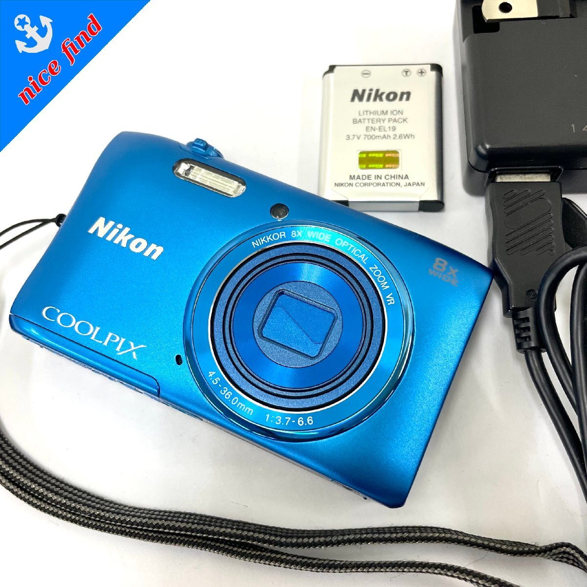 通電OK◆ニコン Nikon◆COOLPIX S3600 NIKKOR 8X WIDE OPTICAL ZOOM VR 4.5-36.0mm 1:3.7-6.6 デジタルカメラ バッテリー付 動作未確認の画像1