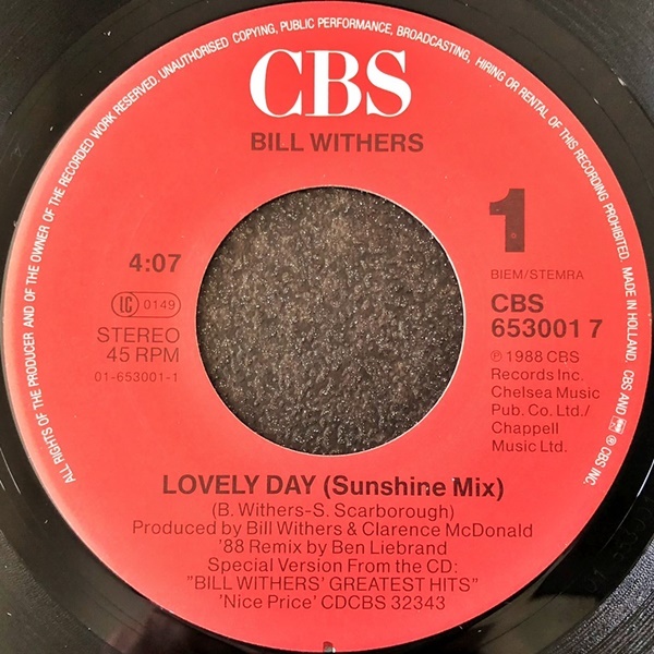 【Disco & Soul 7inch】Bill Withers / Lovely Day(Sunshine Mix) の画像3