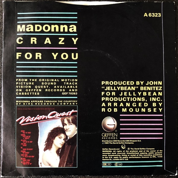 【Disco & Soul 7inch】Madonna / Crazy For You の画像2