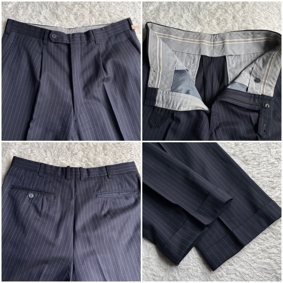 オーダーメイド◎Ermenegild Zegna/ゼニア 赤ラベル“Heritage/ヘリテージ“ネイビー ストライプ柄 セットアップ スーツ L-XL相当 ブルー釦_画像10