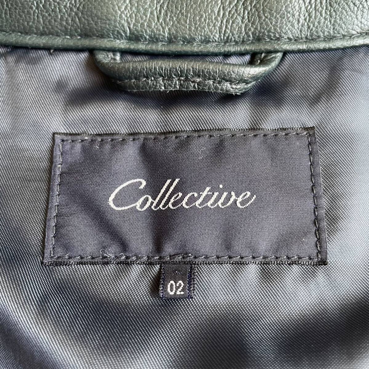 希少カラー◎羊革(ラムスキン)『Collective/メンズビギ』美品 緑 グリーン系 シングルライダース レザージャケット(02/M相当)ダブルジップの画像7