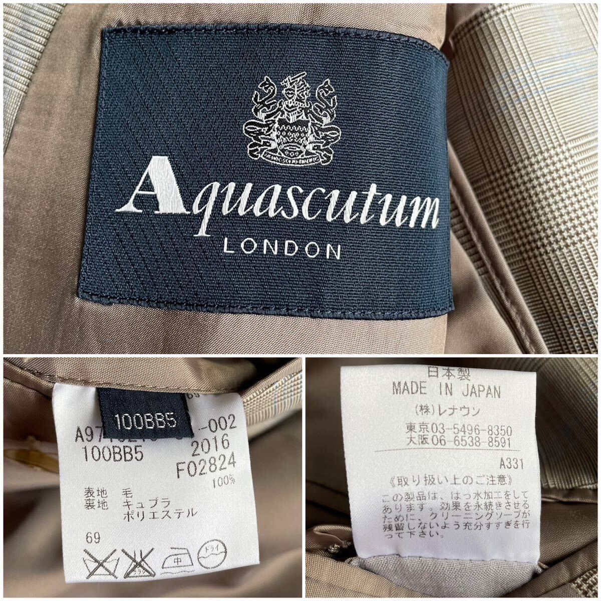 英国調◎近年モデル『Aquascutum/アクアスキュータム』グレンチェック 撥水加工 ウール セットアップ スーツ(BB5/L-XL相当)ゆったりサイズの画像7