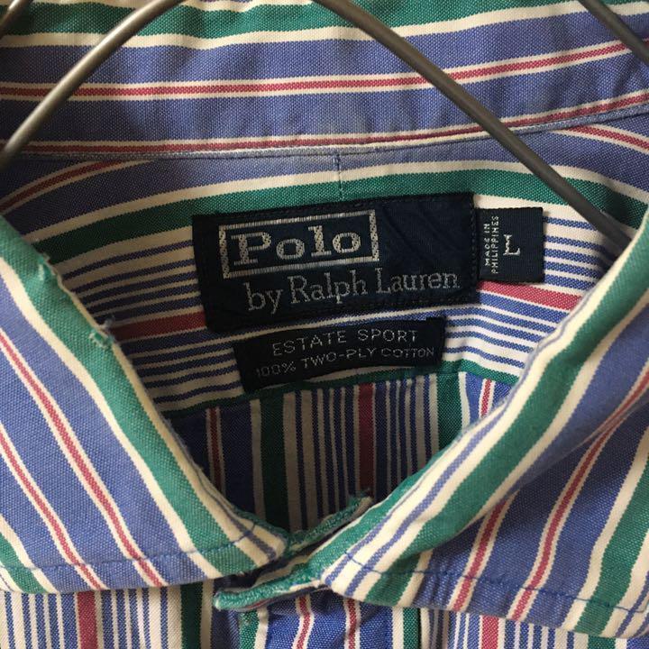 ポロ　ラルフローレン ストライプ 刺繍ロゴ　Ｌメンズ 長袖