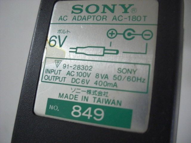 *SONY/ Sony *AC adaptor AC-180T*6V*USED*