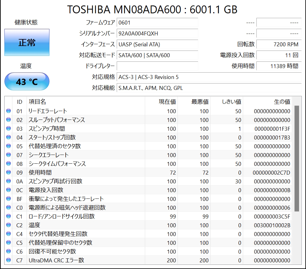 【中古】TOSHIBA 3.5インチHDD 6TB MN08ADA600_画像4