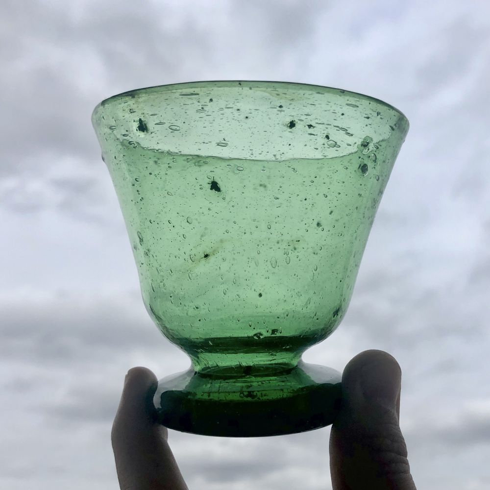 吹きガラス 気泡 カップ コップ グラス うつわ 緑 昭和レトロ 古道具 工芸の画像6