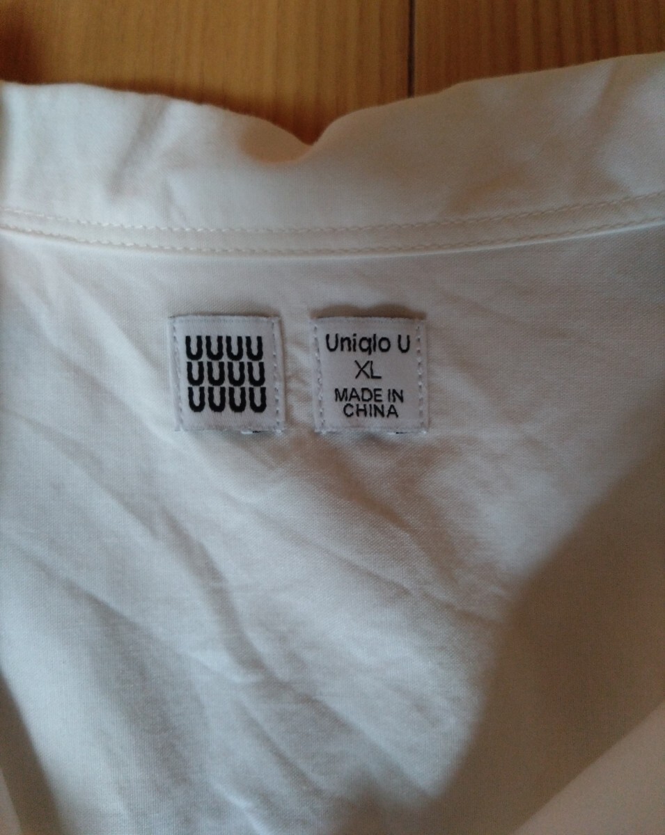  бесплатная доставка! Uniqlo XL Uniqlo U открытый цвет рубашка искусственный шелк 50% хлопок 50% белый состояние хороший Uniqlo You 