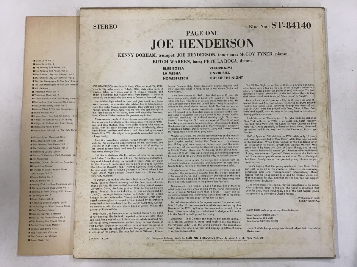 LP / JOE HENDERSON / PAGE ONE [6829RR]_画像2