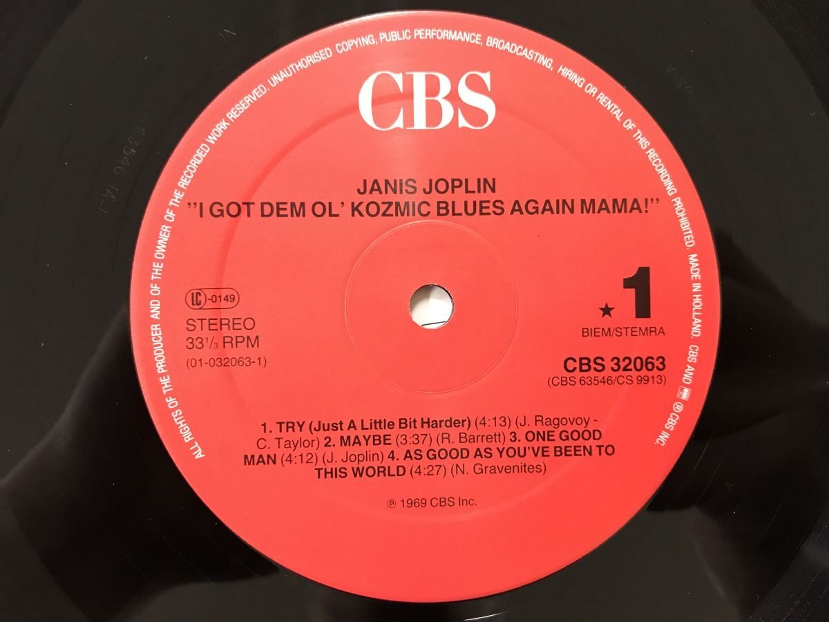 LP / JANIS JOPLIN / I GOT DEM OL KOZMIC BLUES AGAIN MAMA / オランダ盤 [6979RR]の画像3