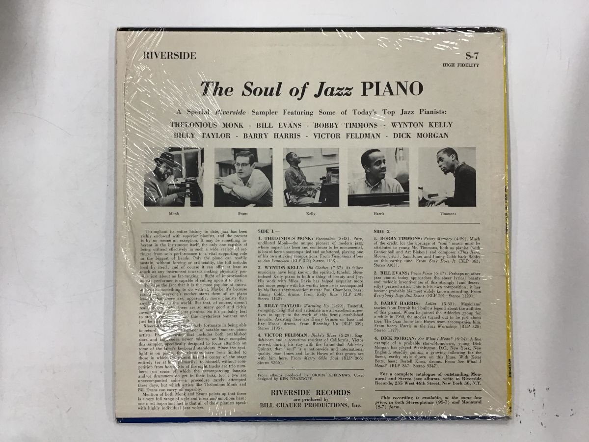 LP / V.A(THELONIOUS MONK/WYNTON KELLY) / THE SOUL OF JAZZ PIANO / US盤/シュリンク [7696RR]の画像2