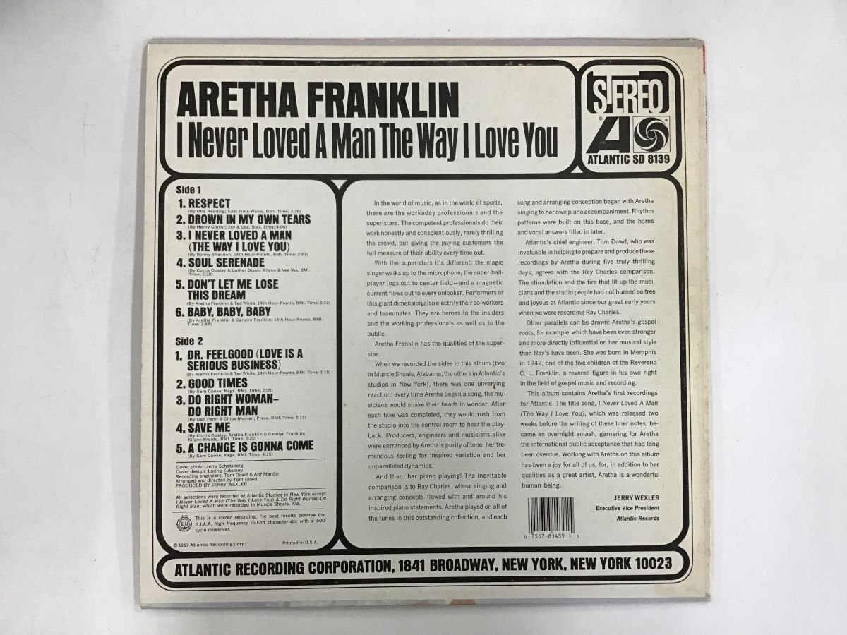 LP / ARETHA FRANKLIN / I NEVER LOVED A MAN THE WAY I LOVE YOU / US запись [9385RR]