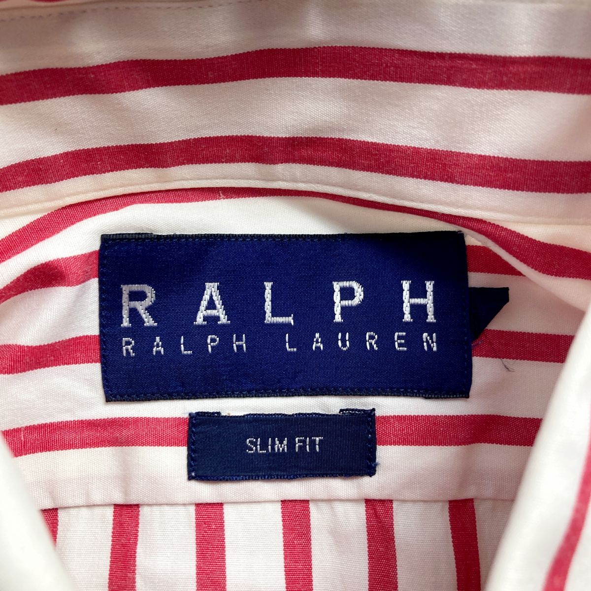 美品 Ralph Lauren ラルフローレン 襟付き半袖シャツ SLIM FIT ストライプ柄 トップス レディース 赤 レッド 白 ホワイト サイズ11*NC1398_画像5