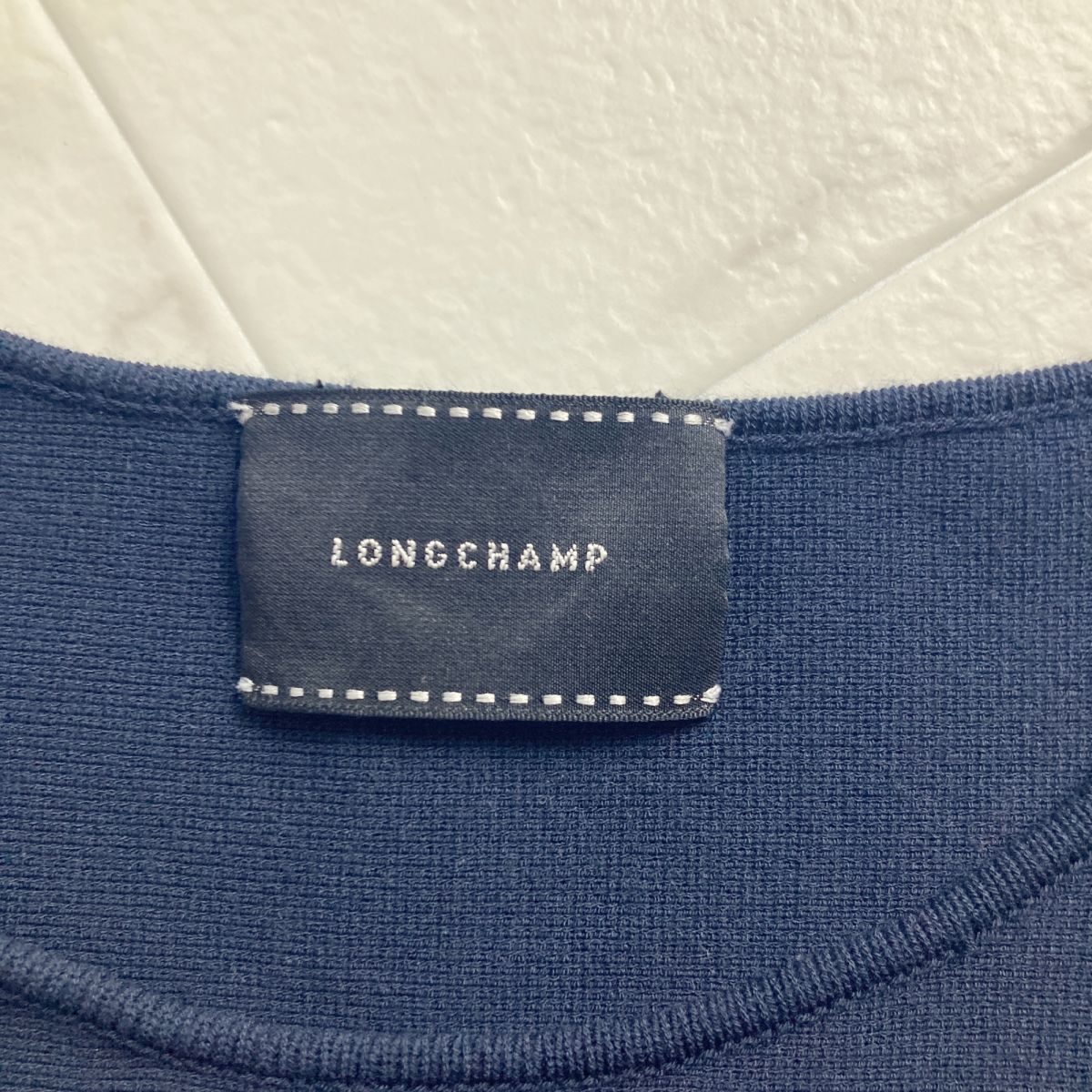 美品 LONGCHAMP ロンシャン サイドデザインニットソー 半袖 トップス レディース 紺 ネイビー サイズS*OC1029_画像5