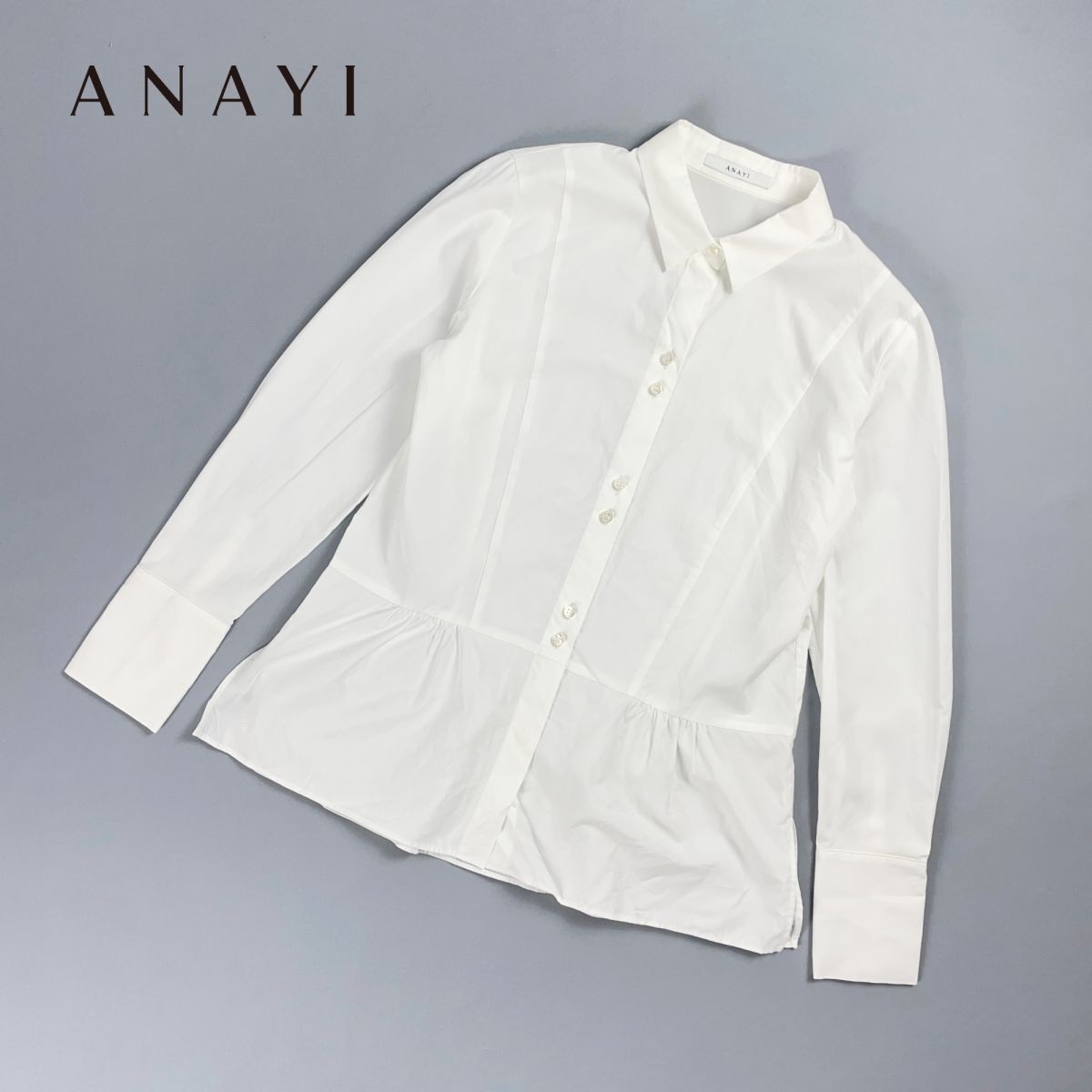  beautiful goods ANAYI Anayi design button hem frill collar attaching long sleeve blouse shirt tops lady's white white size 38*OC382